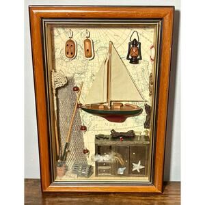 Vintage Nautical Shadow Box Sailboat Lighthouse Beach Ocean Home Decor 18X12